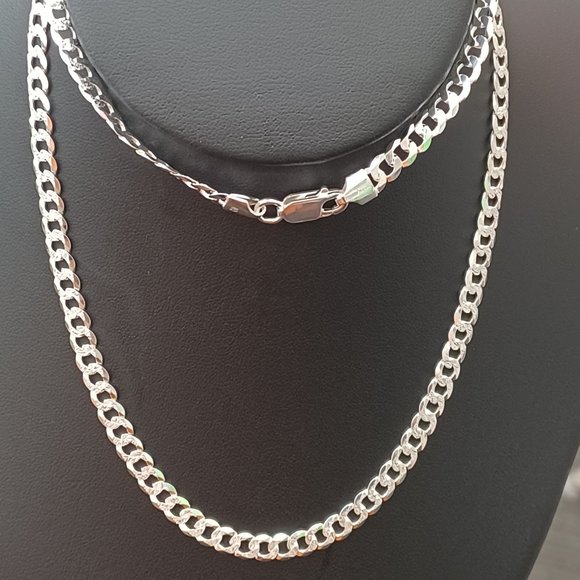 925 Sterling Silver Cuban Diamond Cut Chain